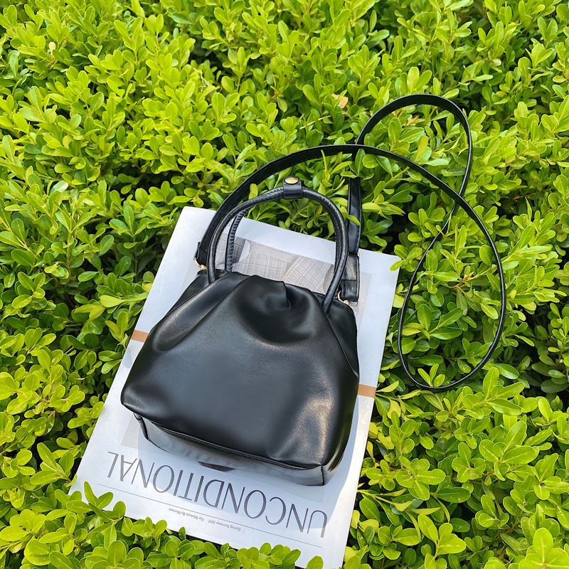 

Ruched Bucket Bag, Black