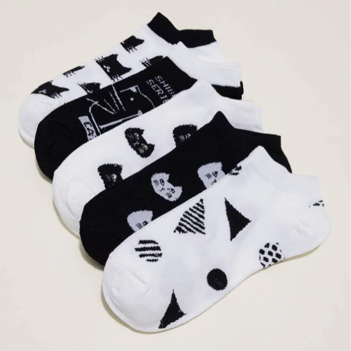 

5pairs Cat Graphic Ankle Socks, Black and white