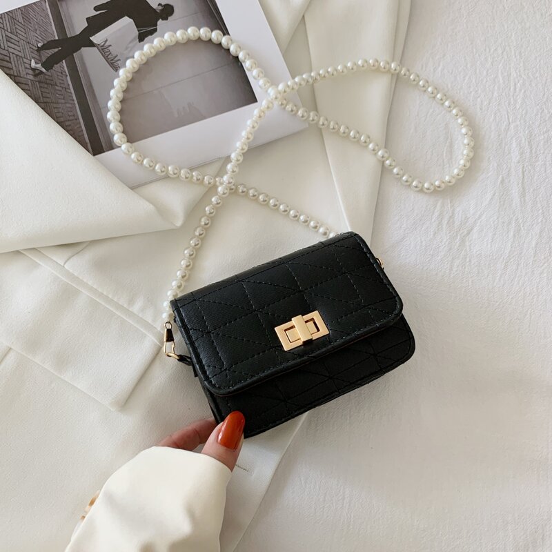 

Faux Pearl Strap Crossbody Bag, Black