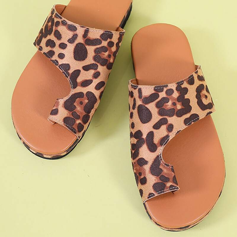 

Leopard Thong Sandals, Brown