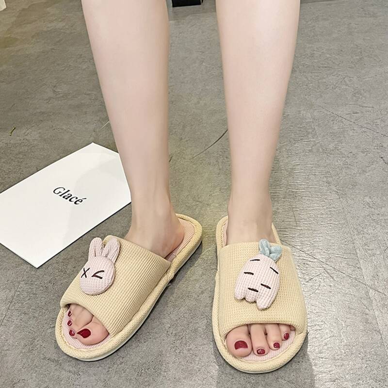

Open Toe Cartoon Decor Slippers, Apricot