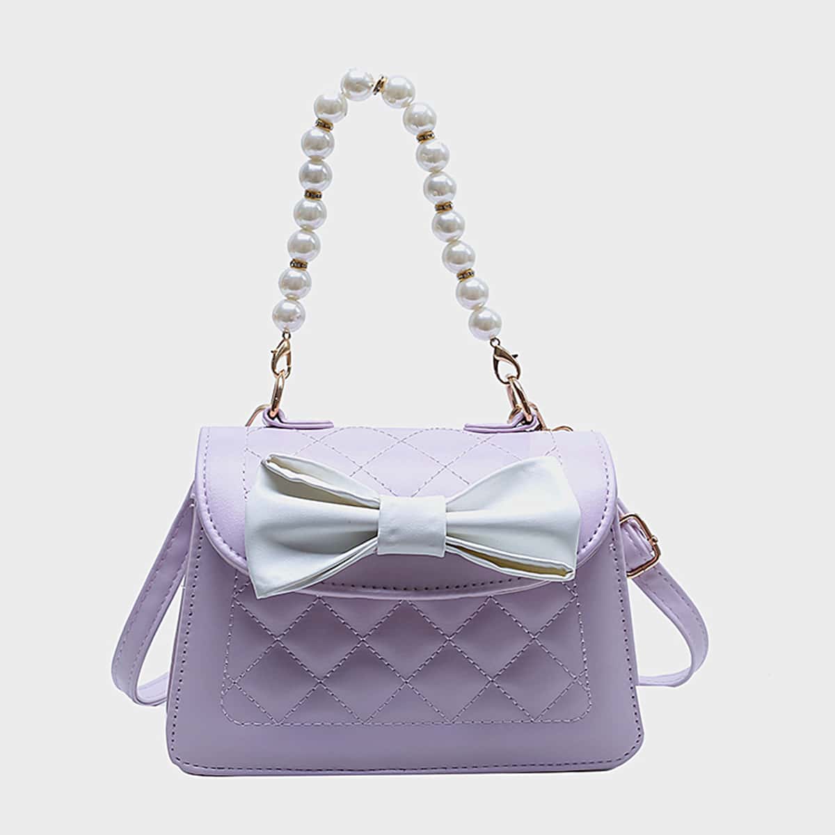 

Bow Decor Quilted Satchel Bag, Purple
