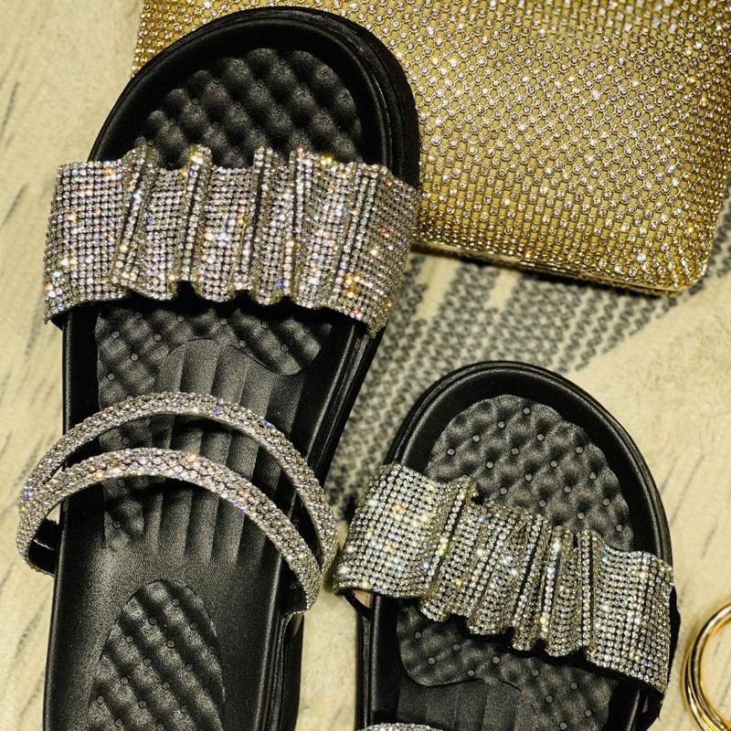 

Rhinestone Decor Two Way Wear Flatform Sandals, Black