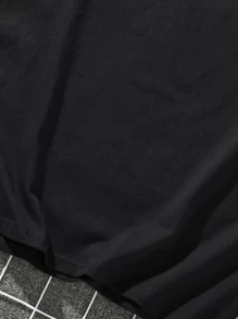 Manfinity 男士字母圖案短袖T恤 - 黑色 - 查看 3