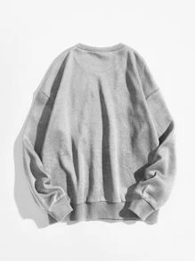 Flirla Sudadera de hombros caídos con estampado de letra - Gris - Ver 2
