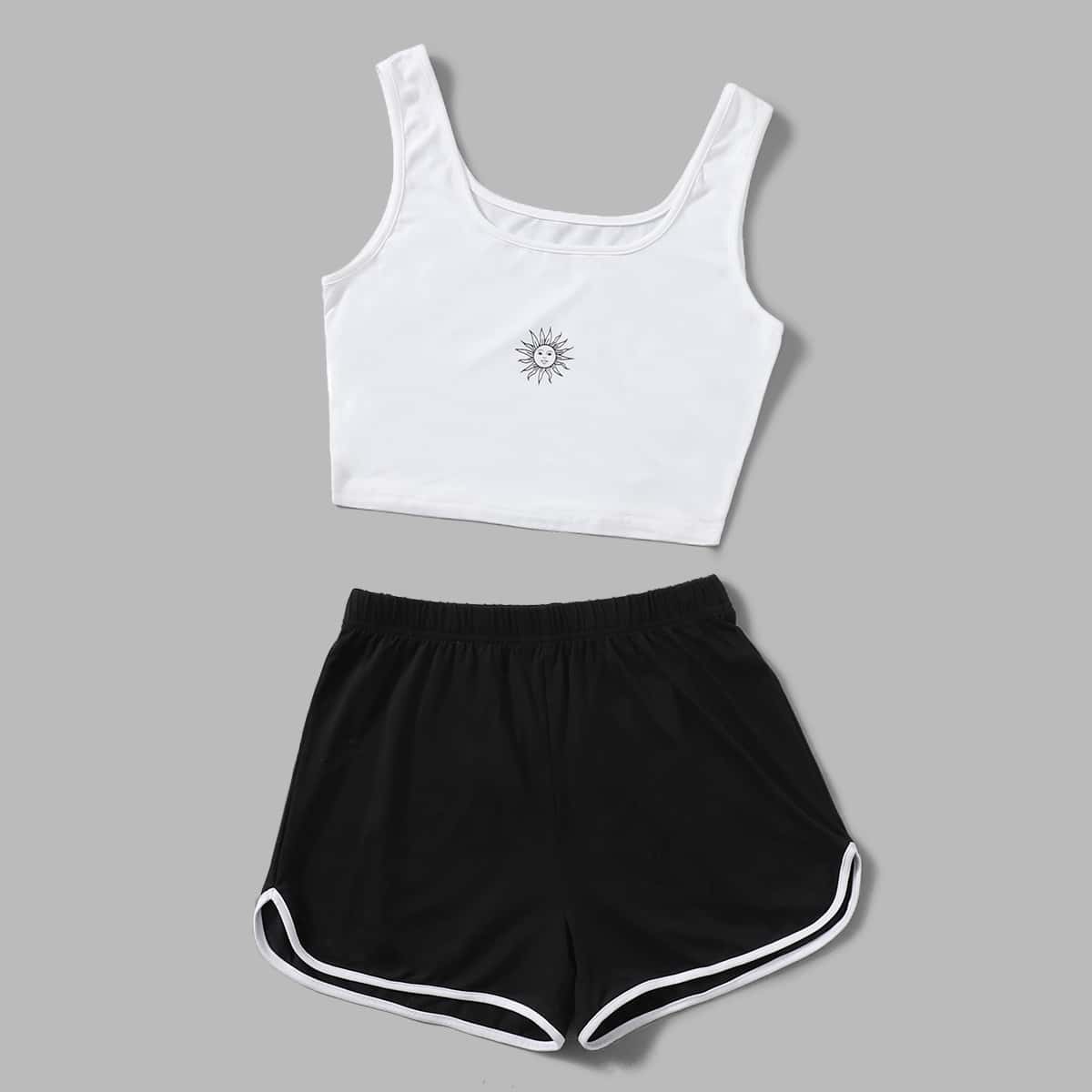 

Sun Print Tank Top & Shorts, Black and white