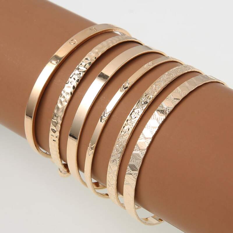 

6pcs Minimalist Cuff Bracelet, Gold