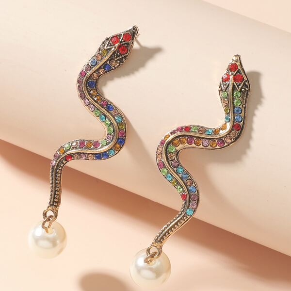 

Rhinestone Decor Snake Design Earrings, Multicolor