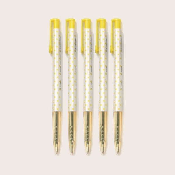

5pcs Polka Dot Ballpoint Pen, Yellow