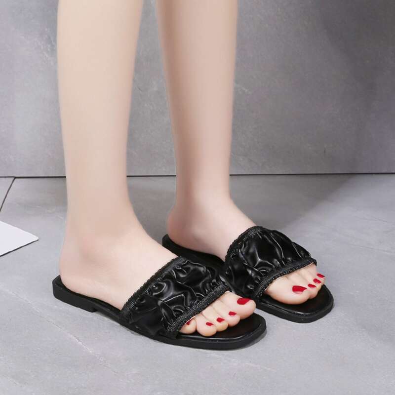 

Ruched Slide Sandals, Black