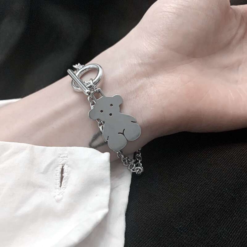 

Bear Charm Chain Bracelet, Silver