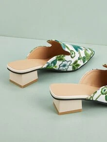 花卉圖案尖頭粗穆勒鞋 - 綠色 - 查看 4