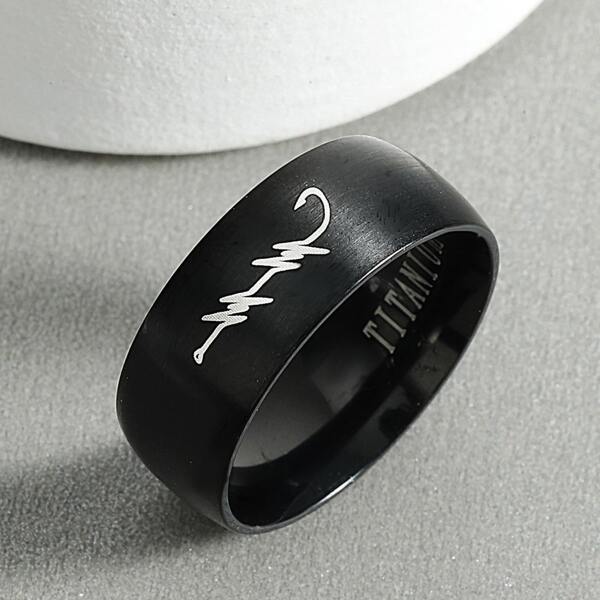 

Men Letter Graphic Ring, Black