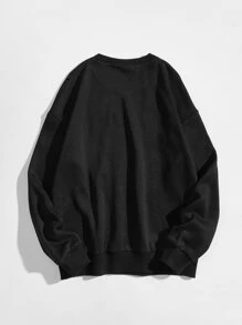 SHEIN Unity Butterfly & Letter Print Drop Shoulder Sweatshirt - Black - View 2