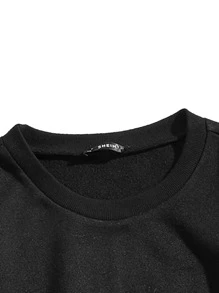 SHEIN Unity Butterfly & Letter Print Drop Shoulder Sweatshirt - Black - View 3