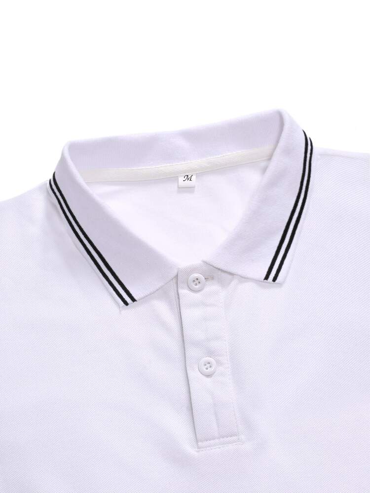 Manfinity Homme Hombres 2 piezas Camisa polo ribete en contraste - Blanco y Negro - Añade 4