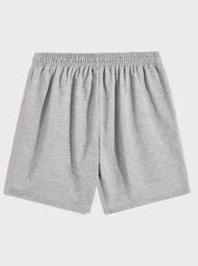 ROMWE MEN Guys Smile Face Graphic Drawstring Track Shorts - Light Grey - View 2
