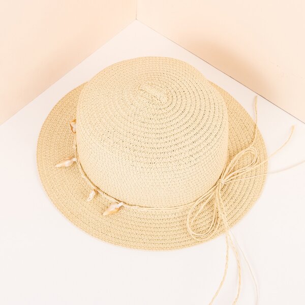 

Conch Decor Straw Hat, Beige