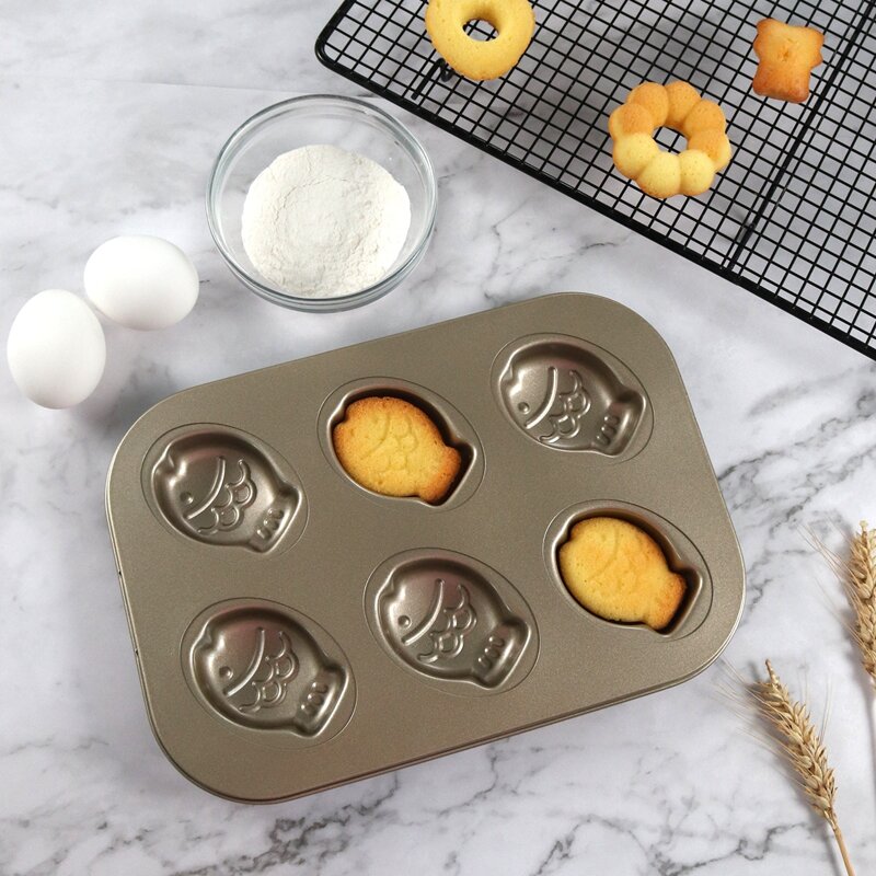 

1pc 6 Grid Fish Cake Mold, Gold