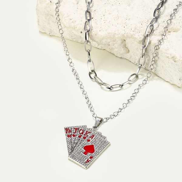 

Men Playing Card Pendant Necklace, Silver