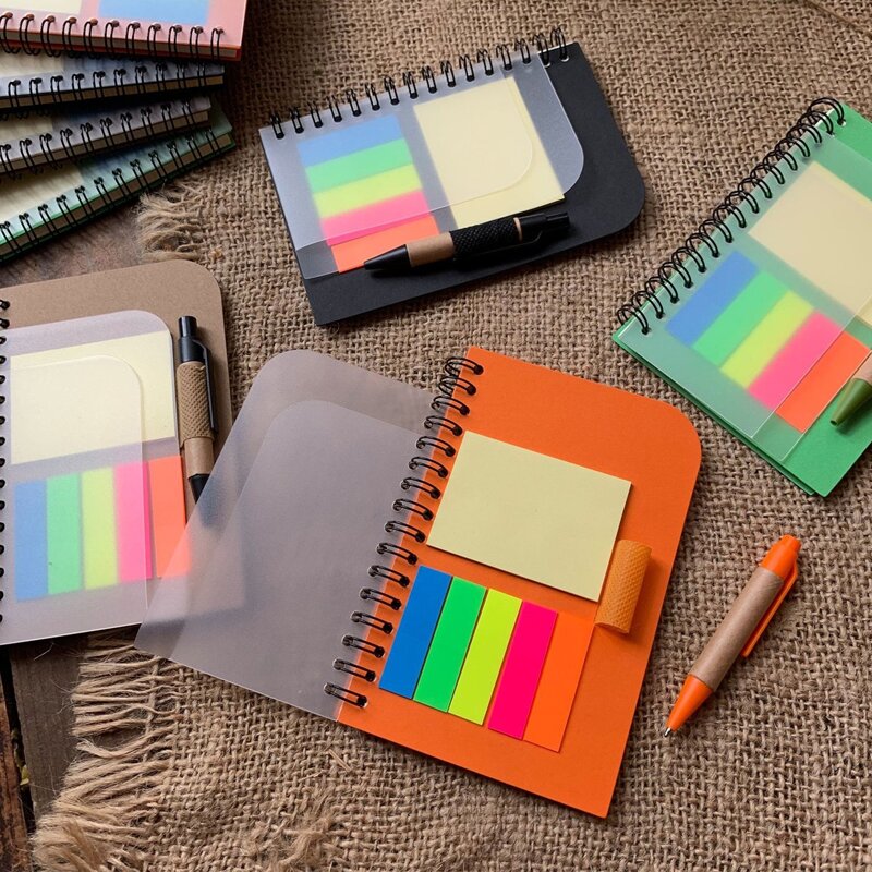 

1pc Random Spiral Notebook With Sticky Note & 1pc Ballpoint Pen, Multicolor
