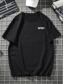 Manfinity 男士字母圖案短袖T恤 - 黑色 - 查看 1