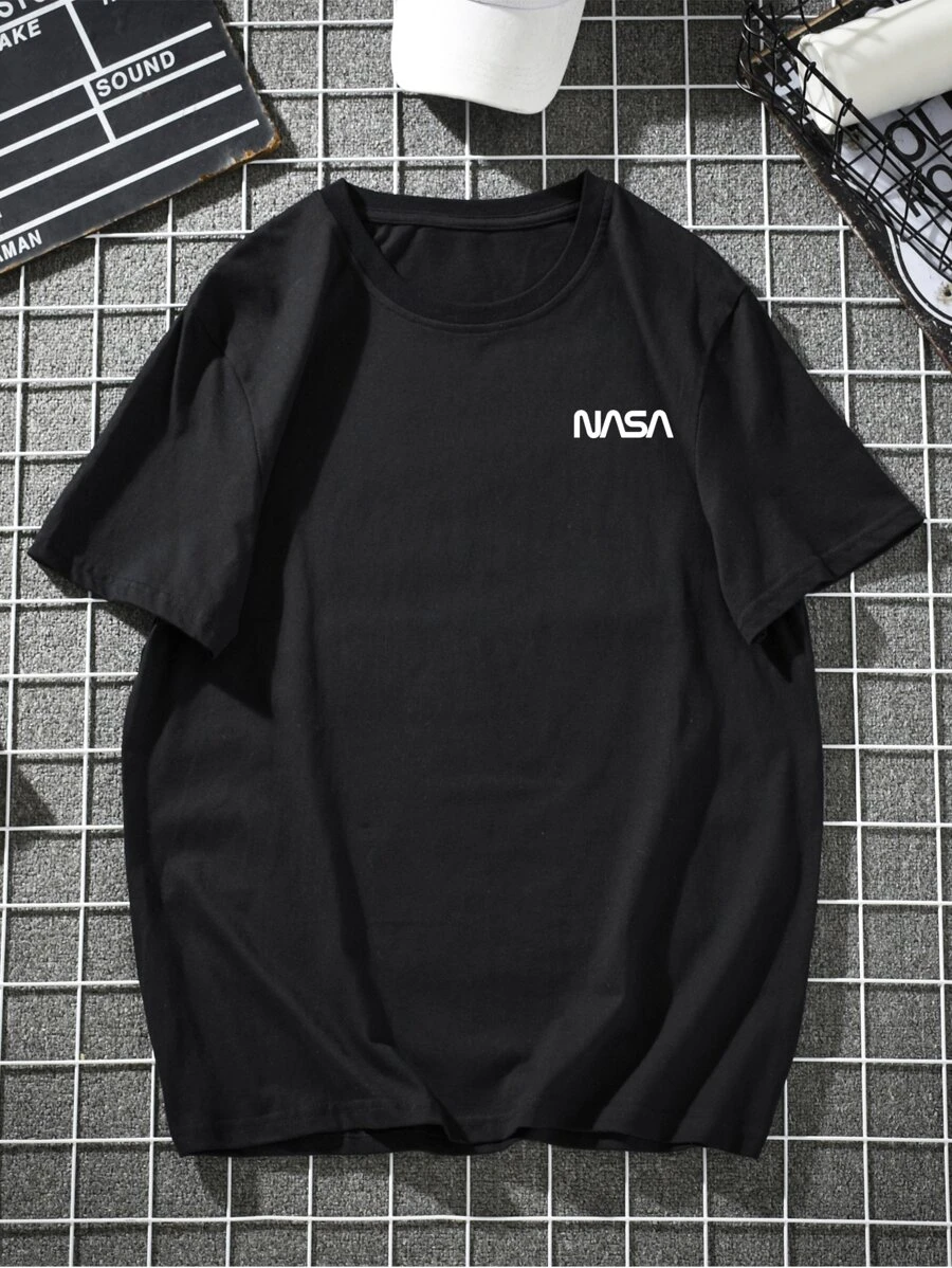 Manfinity 男士字母圖案短袖T恤 - 黑色 - 查看 1