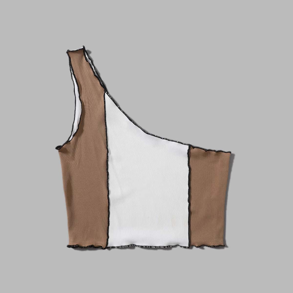 

Colorblock One Shoulder Crop Top, Multicolor