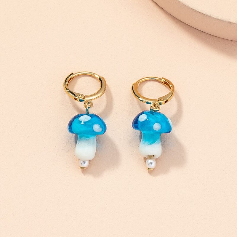 

Mushroom Drop Earrings, Blue