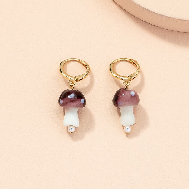 

Mushroom Drop Earrings, Brown