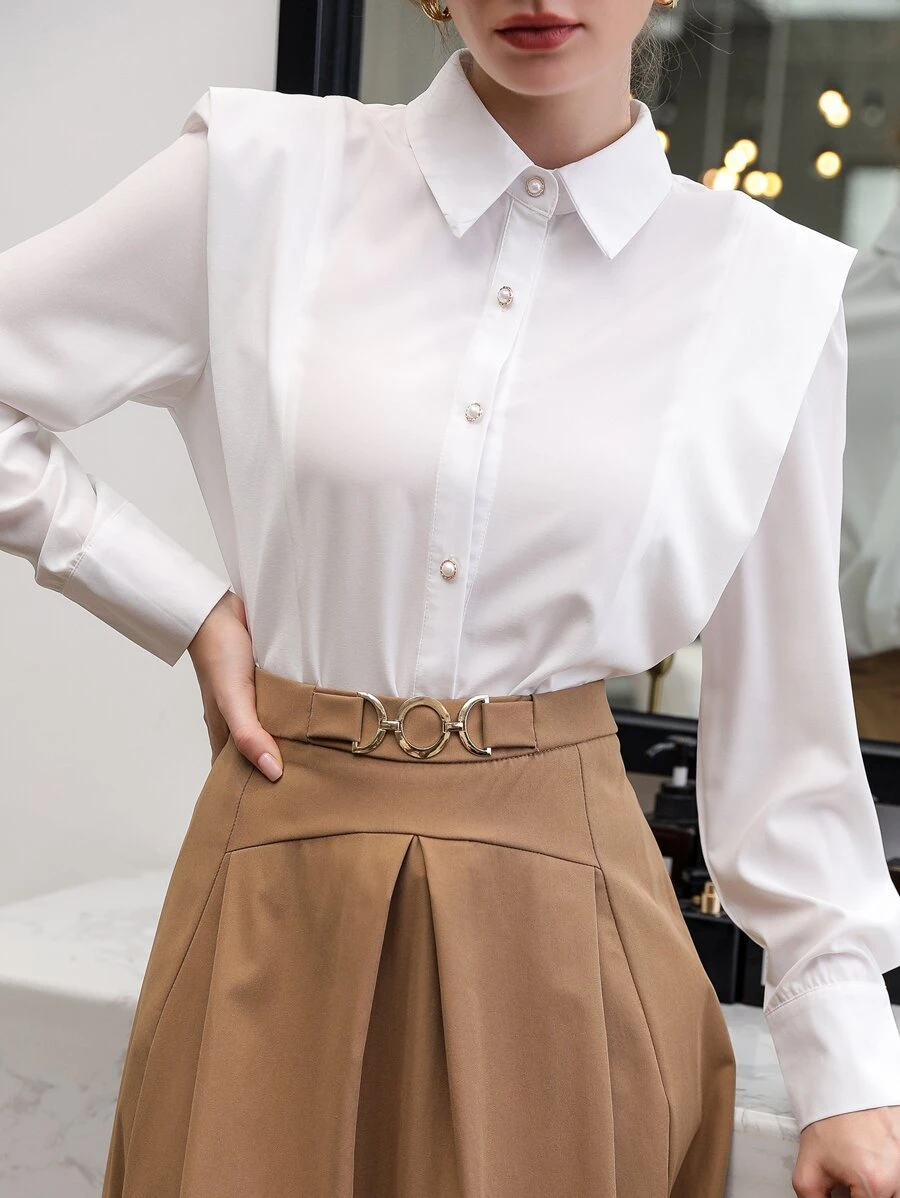 Modelyn Solid Button Front Shirt - White - View 1