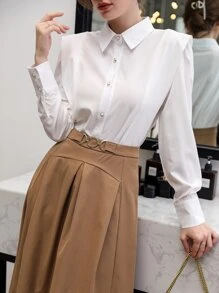 Modelyn Solid Button Front Shirt - White - View 3