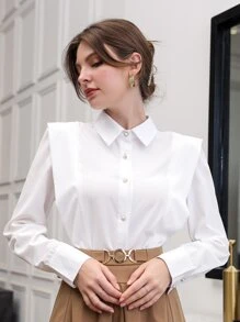 Modelyn Solid Button Front Shirt - White - View 4
