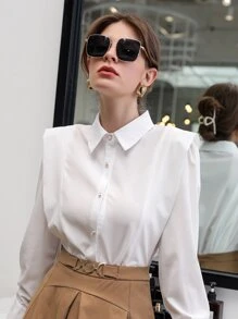 Modelyn Solid Button Front Shirt - White - View 5