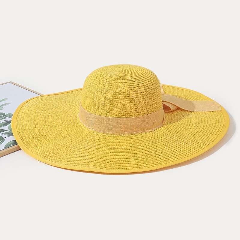 

Bow Decor Straw Hat, Yellow