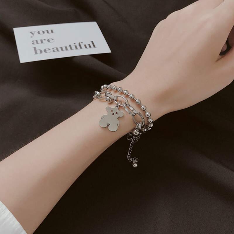 

Bear Charm Chain Bracelet, Silver