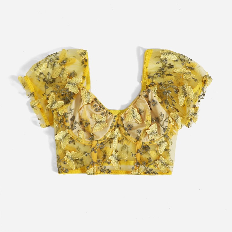 

Butterfly Embroidery Crop Top, Yellow