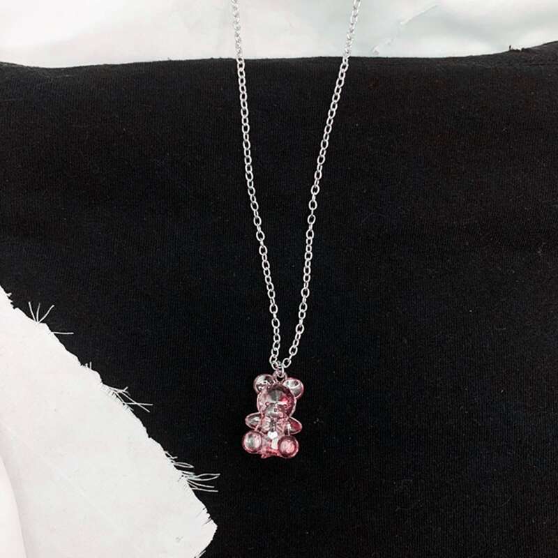 

Cartoon Bear Charm Chain Necklace, Pink