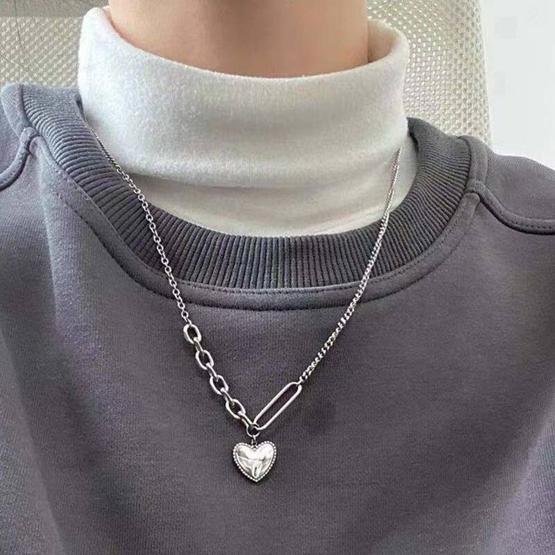 

Heart Charm Chain Necklace, Silver