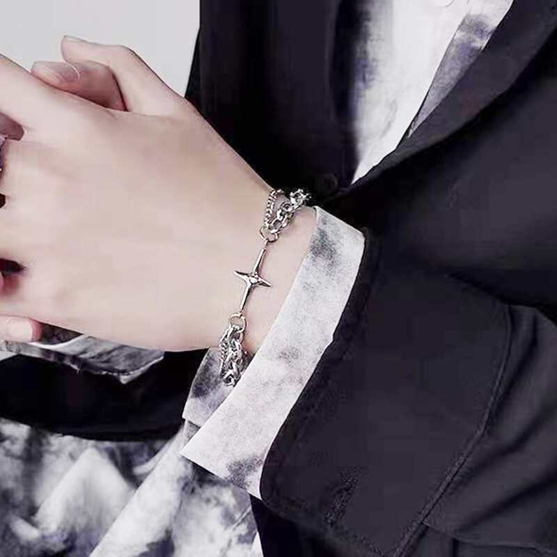 

1pc Layered Chain Bracelet, Silver