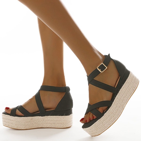 

Minimalist Espadrille Wedge Sandals, Black