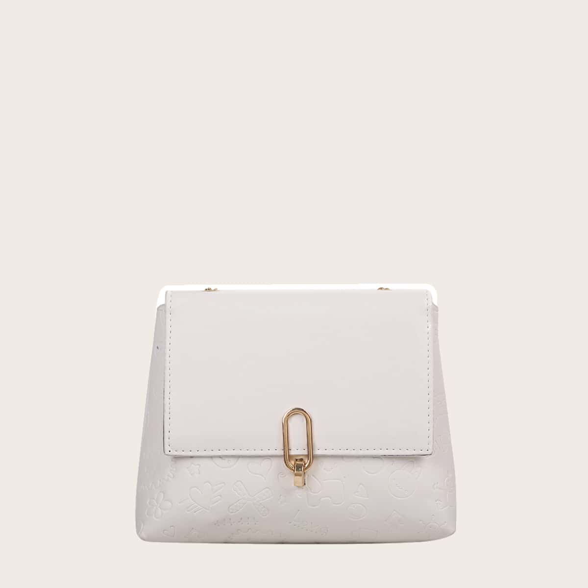 

Cartoon Embossed Chain Crossbody Bag, White