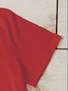 SHEIN LUNE Áo thun nữ Con số Lá thư Giải trí - Đỏ - Xem 3