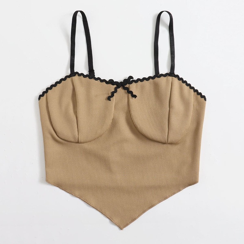 

Contrast Binding Ribbed Crop Cami, Coffee brown