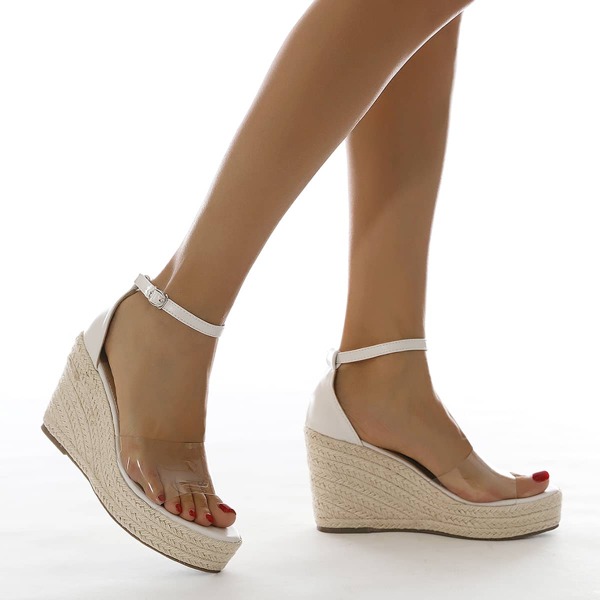 

Clear Ankle Strap Wedge Sandals, White