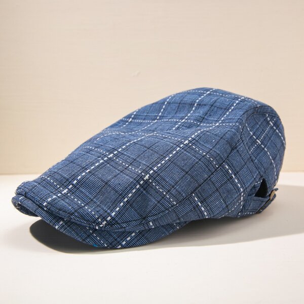 

Men Plaid Pattern Beret, Blue