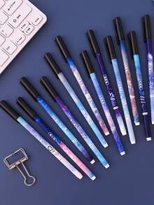 12 piezas Pluma de gel con patrón de galaxia - Multicolor - Ver 4