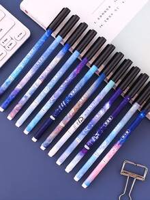 12 piezas Pluma de gel con patrón de galaxia - Multicolor - Ver 6