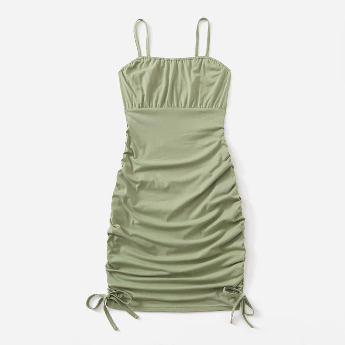 

Solid Ruched Bust Drawstring Ruched Cami Dress, Lime green