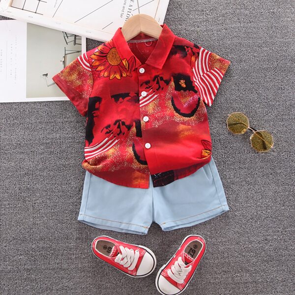 

Toddler Boys Sunflower Print Button Front Shirt With Shorts, Multicolor